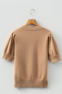 KaleaBoutique Comfortable Solid Color Knit Short Puff Sleeve Sweater - KaleaBoutique.com