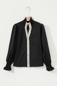 KaleaBoutique Stylish Puffy Flounce Sleeve Leopard Trim V Neck Blouse - KaleaBoutique.com