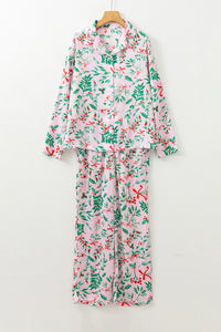 KaleaBoutique Stylish Christmas Berries Plant Print Satin Long Sleeve Pajama Set - KaleaBoutique.com