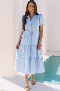 Bubble Short Sleeve Tiered Scallop Long Dress - KaleaBoutique.com