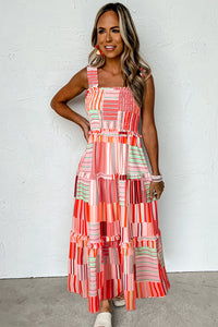 KaleaBoutique Stylish Mix Striped Wide Straps Smocked Tiered Maxi Dress - KaleaBoutique.com