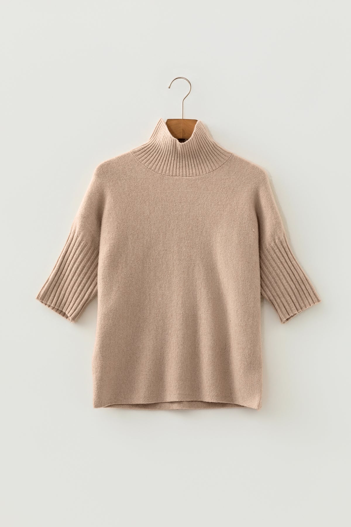 KaleaBoutique Comfortable Ribbed Trim High Neck Short Sleeve Casual Sweater - KaleaBoutique.com