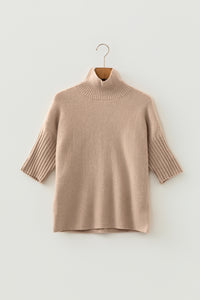 KaleaBoutique Comfortable Ribbed Trim High Neck Short Sleeve Casual Sweater - KaleaBoutique.com