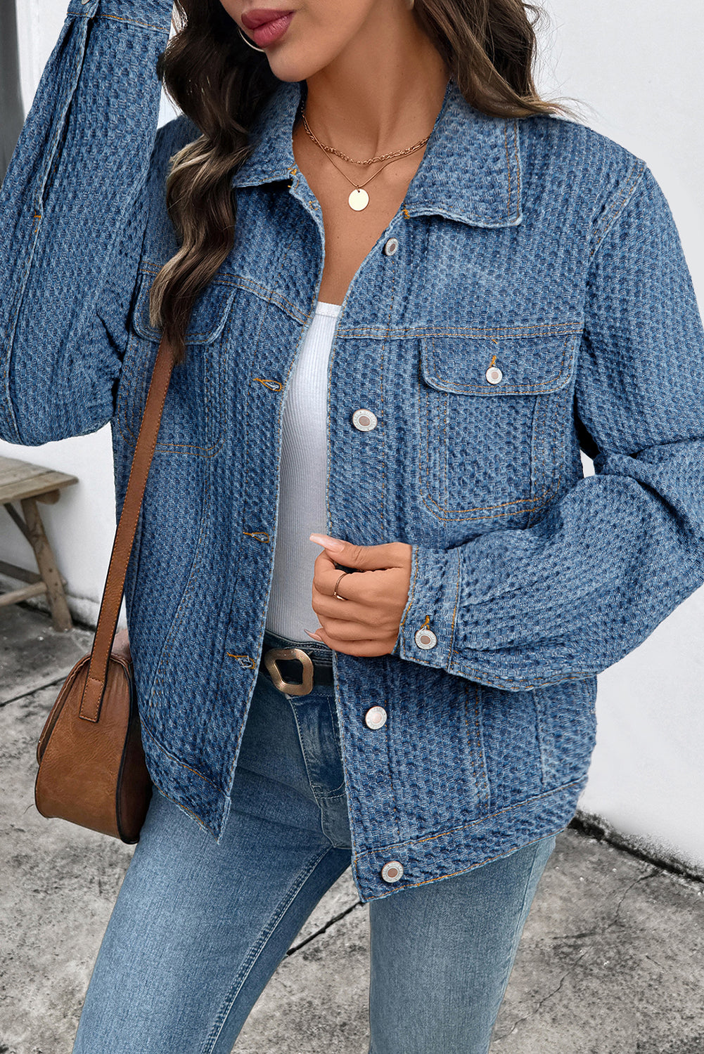 Double Flap Pocket Denim Textured Button Down Jacket - KaleaBoutique.com