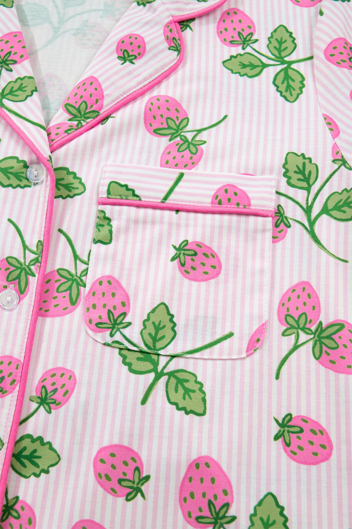 KaleaBoutique Stylish Striped Strawberry Print Lapel Shirt Drawstring Shorts 2pcs Pajama Set - KaleaBoutique.com