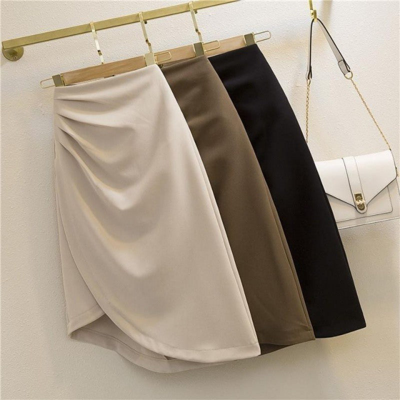 Women's High-Waist Ruched Asymmetric Midi Skirt - KaleaBoutique.com