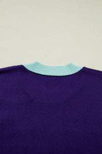 Colorblock Patchwork Fuzzy Mardi Gras Graphic Sweater - KaleaBoutique.com