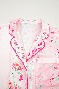 KaleaBoutique Comfortable Mixed Floral Print Contrast Piping Trim Satin Tie 2pcs Pajama Set - KaleaBoutique.com
