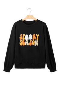 KaleaBoutique Stylish Embroidered Spooky Season Graphic Long Sleeve Round Neck Pullover Sweatshirt - KaleaBoutique.com
