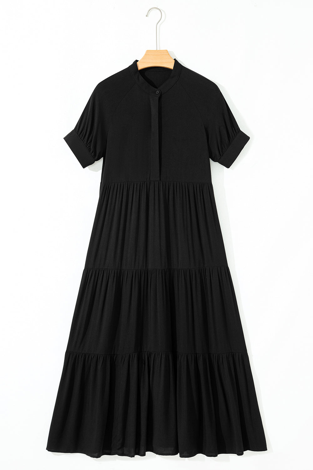 KaleaBoutique Comfortable Hidden Buttons Short Sleeve Ruffle Tiered Long Flared Dress - KaleaBoutique.com