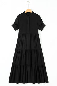 KaleaBoutique Comfortable Hidden Buttons Short Sleeve Ruffle Tiered Long Flared Dress - KaleaBoutique.com