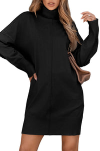 KaleaBoutique Comfortable Solid Color Turtleneck Drop Shoulder Loose Sweater Dress - KaleaBoutique.com