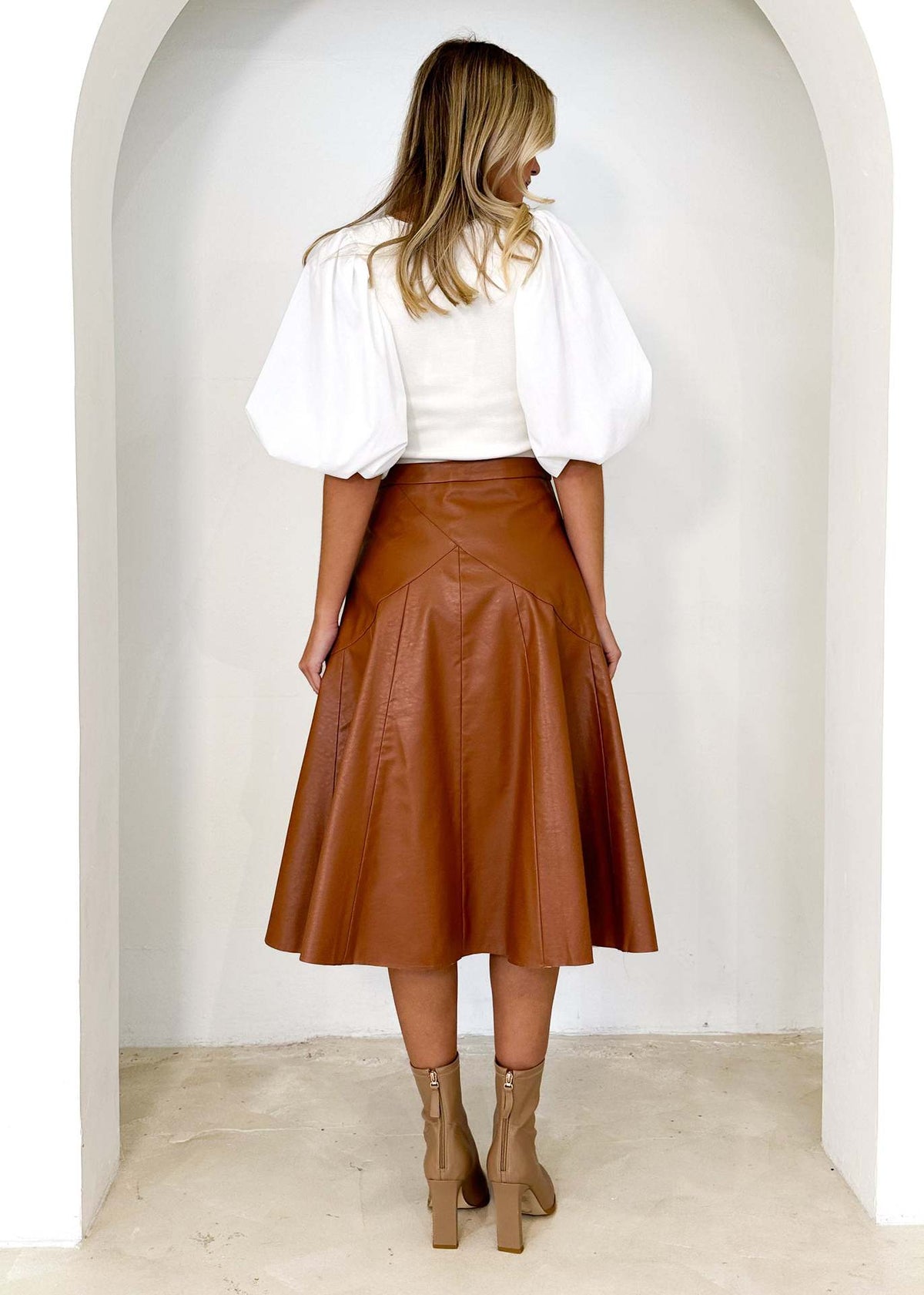 Women's High-Waist PU Leather Pleated Midi Skirt - KaleaBoutique.com