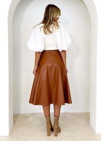 Women's High-Waist PU Leather Pleated Midi Skirt - KaleaBoutique.com