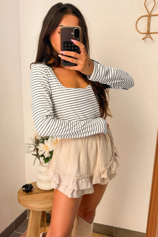 KaleaBoutique Classic Stylish Square Neck Long Sleeve Top - KaleaBoutique.com