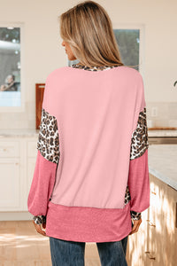 KaleaBoutique Stylish Color Block Leopard Patchwork Dolman Sleeve High Low Baggy Sweatshirt - KaleaBoutique.com