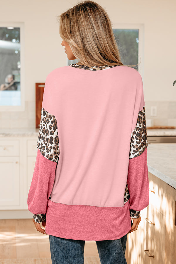 KaleaBoutique Stylish Color Block Leopard Patchwork Dolman Sleeve High Low Baggy Sweatshirt - KaleaBoutique.com