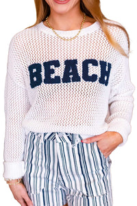 Chenille BEACH Lettering Hollow Out Knit Casual Sweater - KaleaBoutique.com