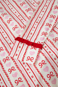 KaleaBoutique Stylish Sweet Floral Heart Bow Print Contrast Trim Long Sleeve Shirt Pajama Short Set - KaleaBoutique.com
