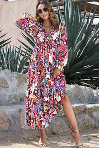 KaleaBoutique V Neck Floral Print Empire Waist Maxi Dress - KaleaBoutique.com