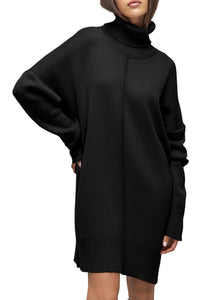 KaleaBoutique Comfortable Solid Color Turtleneck Drop Shoulder Loose Sweater Dress - KaleaBoutique.com