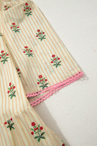 KaleaBoutique Comfortable Striped Floral Print Contrast Detail Ruffle Hem Short Dress - KaleaBoutique.com