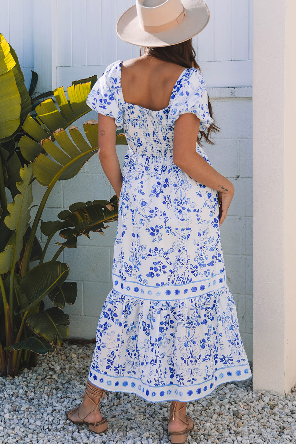 KaleaBoutique Stylish Floral Print Square Neck Bubble Sleeve High Waist Maxi Dress - KaleaBoutique.com