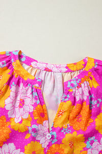 KaleaBoutique Floral Print Flounce Sleeve Notched Neck Blouse - KaleaBoutique.com