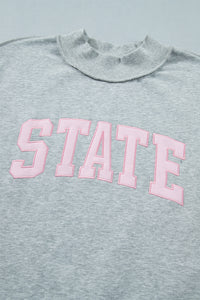 KaleaBoutique Comfortable Exposed Seam Mock Neck STATE Letter Graphic Loose Sweatshirt - KaleaBoutique.com