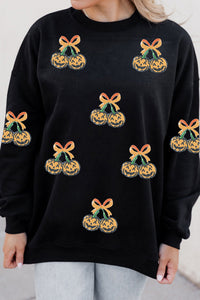 Black Sequin Pumpkin Halloween Sweatshirt - KaleaBoutique.com