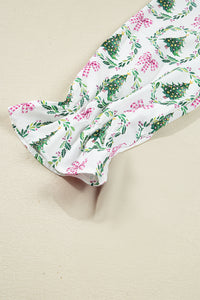 KaleaBoutique Comfortable Christmas Fashion Print Velvet Trim Bow Knot Pajama 2pcs Short Set - KaleaBoutique.com