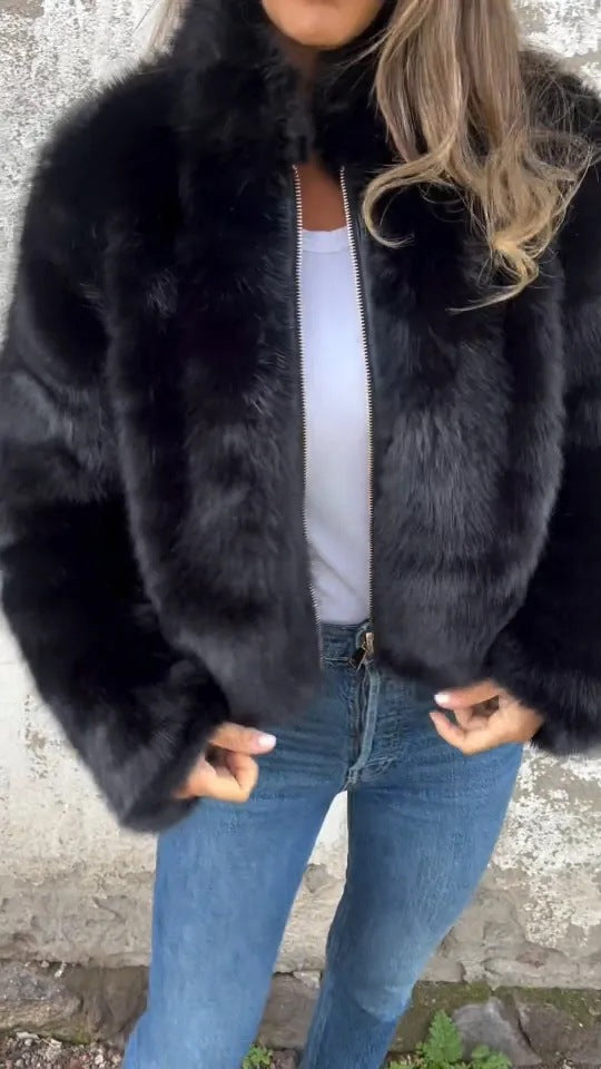 KaleaBoutique Women's Faux-Fur Stand-Collar Zip Jacket - KaleaBoutique.com