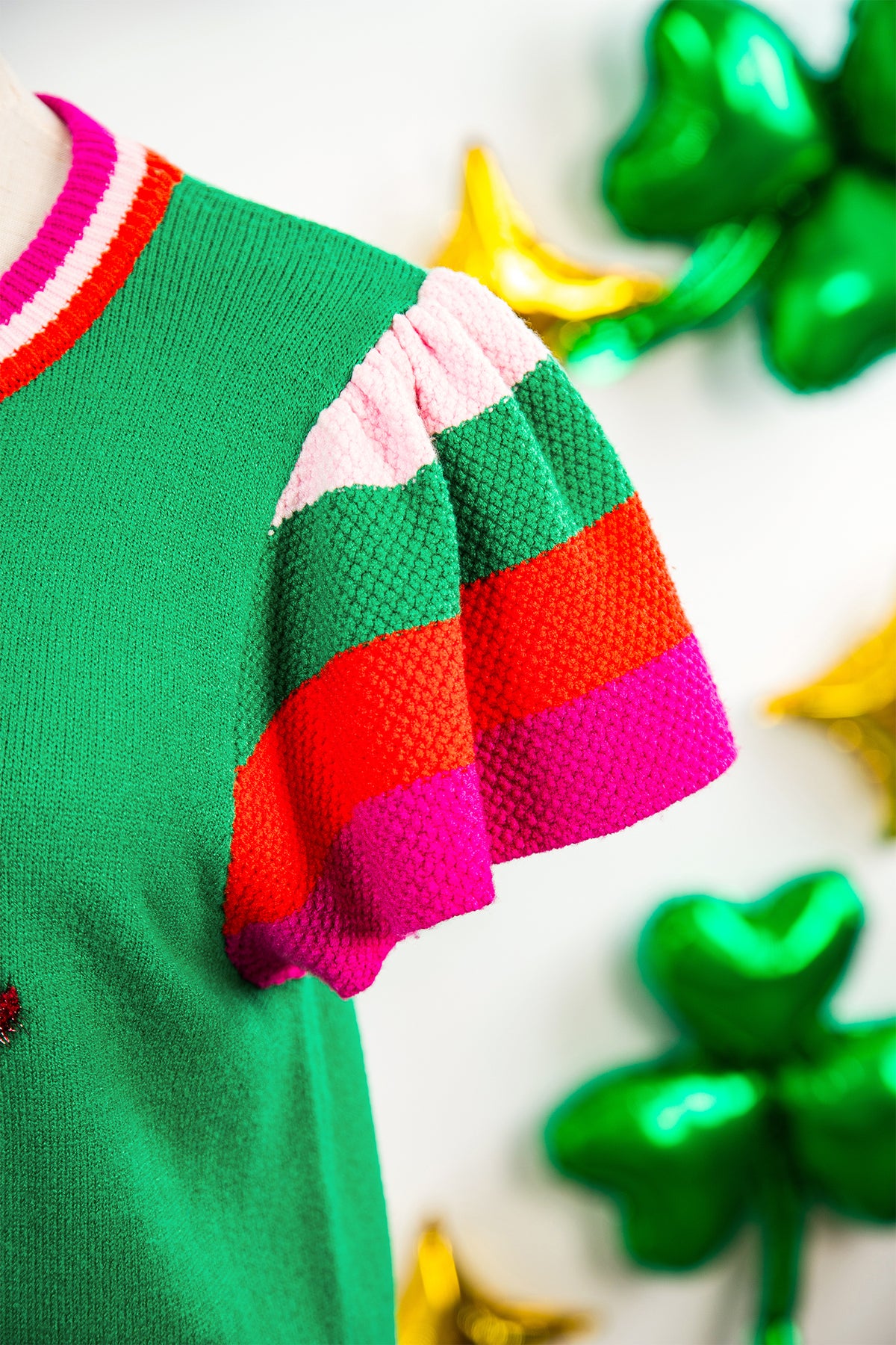KaleaBoutique Stylish Shiny Lucky Striped Flutter Sleeve Round Neck Sweater - KaleaBoutique.com