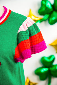 KaleaBoutique Stylish Shiny Lucky Striped Flutter Sleeve Round Neck Sweater - KaleaBoutique.com