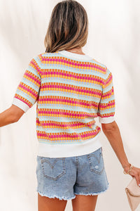 KaleaBoutique Stylish Abstract Striped Knit Short Sleeve Sweater - KaleaBoutique.com