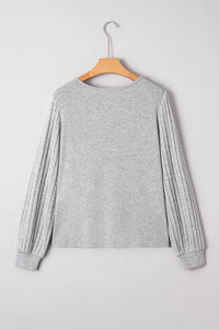 KaleaBoutique Stylish Hollowed Lace Ribbed Knit Long Sleeve Patchwork Top - KaleaBoutique.com