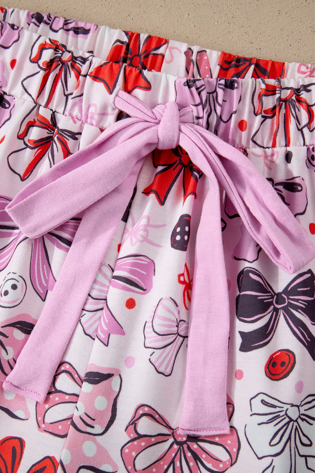 KaleaBoutique Stylish Cute Ribbon Bows Printed 2pcs Short Pajama Set - KaleaBoutique.com