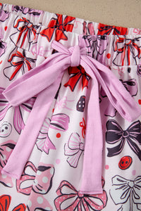 KaleaBoutique Stylish Cute Ribbon Bows Printed 2pcs Short Pajama Set - KaleaBoutique.com