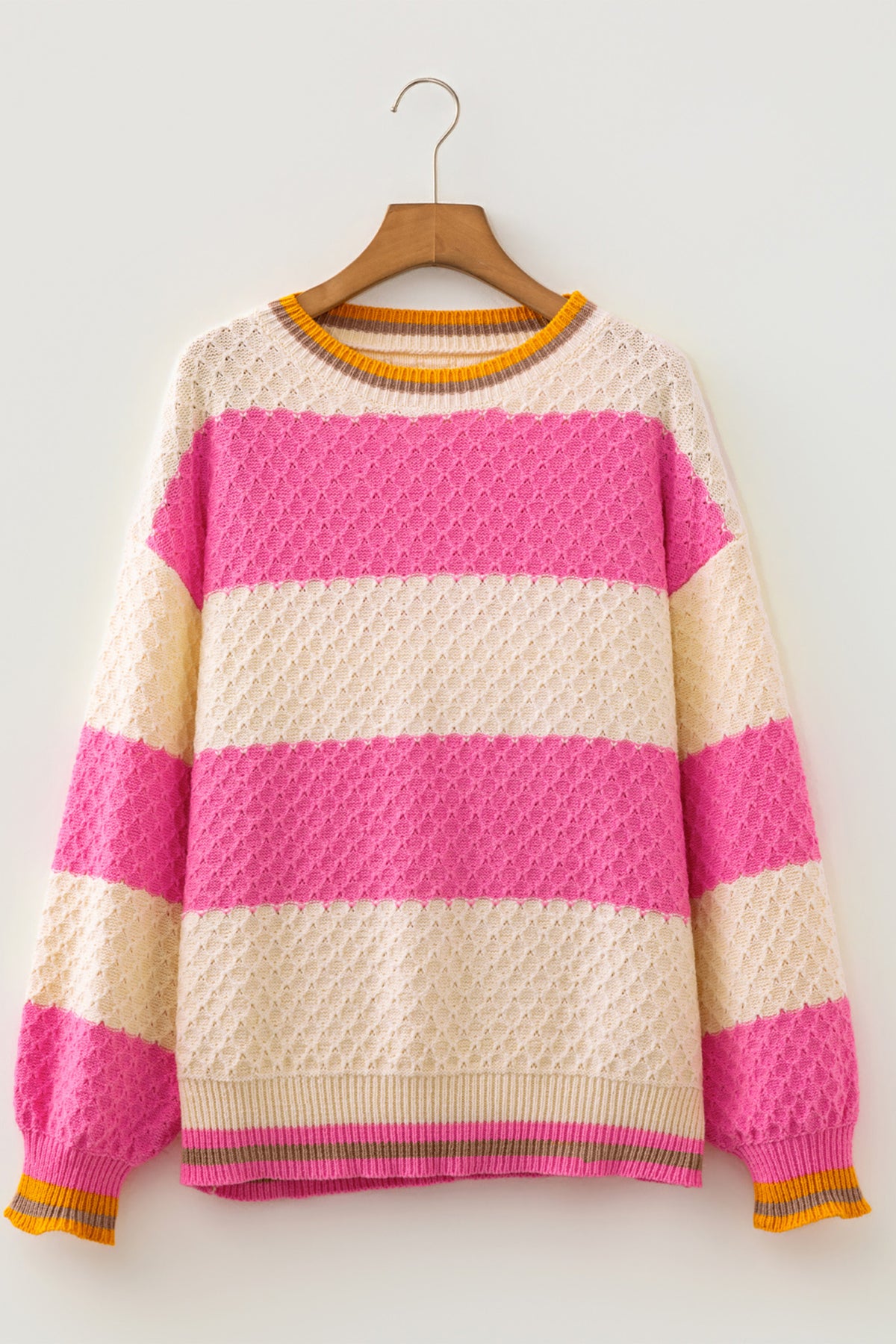 Striped Colorblock Texture Drop Shoulder Sweater - KaleaBoutique.com