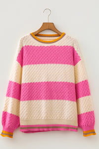 Striped Colorblock Texture Drop Shoulder Sweater - KaleaBoutique.com