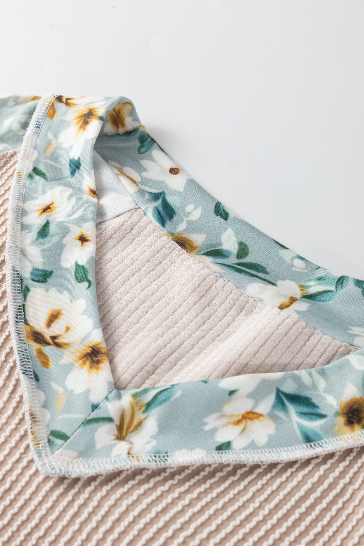 KaleaBoutique Stylish Ribbed Floral Contrast Patchwork Long Sleeve Top - KaleaBoutique.com
