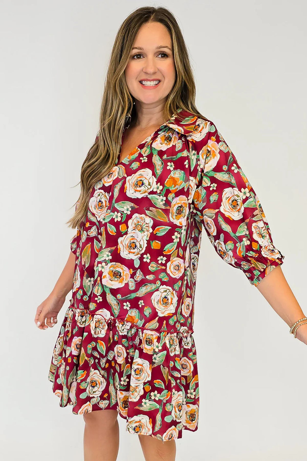 KaleaBoutique Stylish Floral Print Half Sleeve Short Shift Dress - KaleaBoutique.com