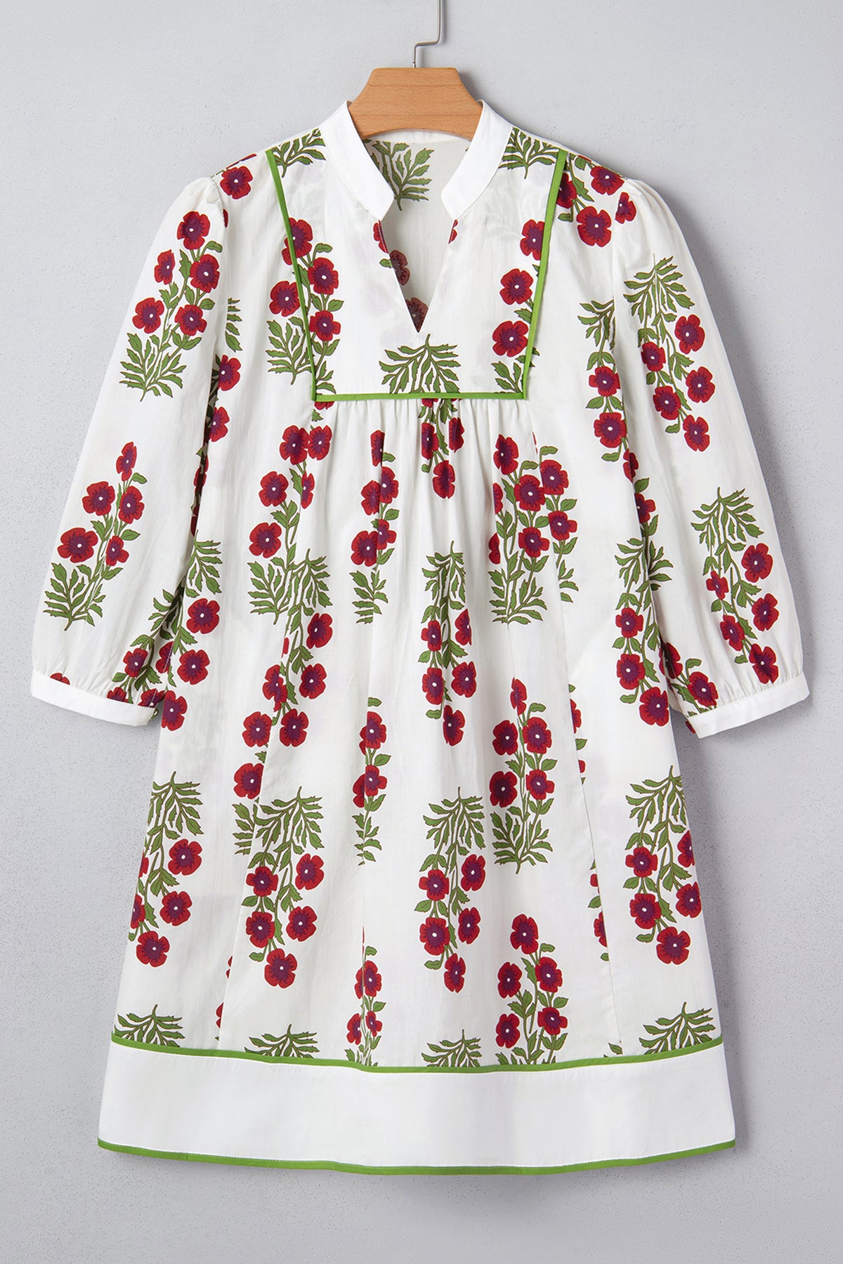 KaleaBoutique Stylish Frilled V Neck 3/4 Sleeve Loose Floral Dress - KaleaBoutique.com