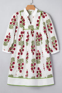KaleaBoutique Stylish Frilled V Neck 3/4 Sleeve Loose Floral Dress - KaleaBoutique.com