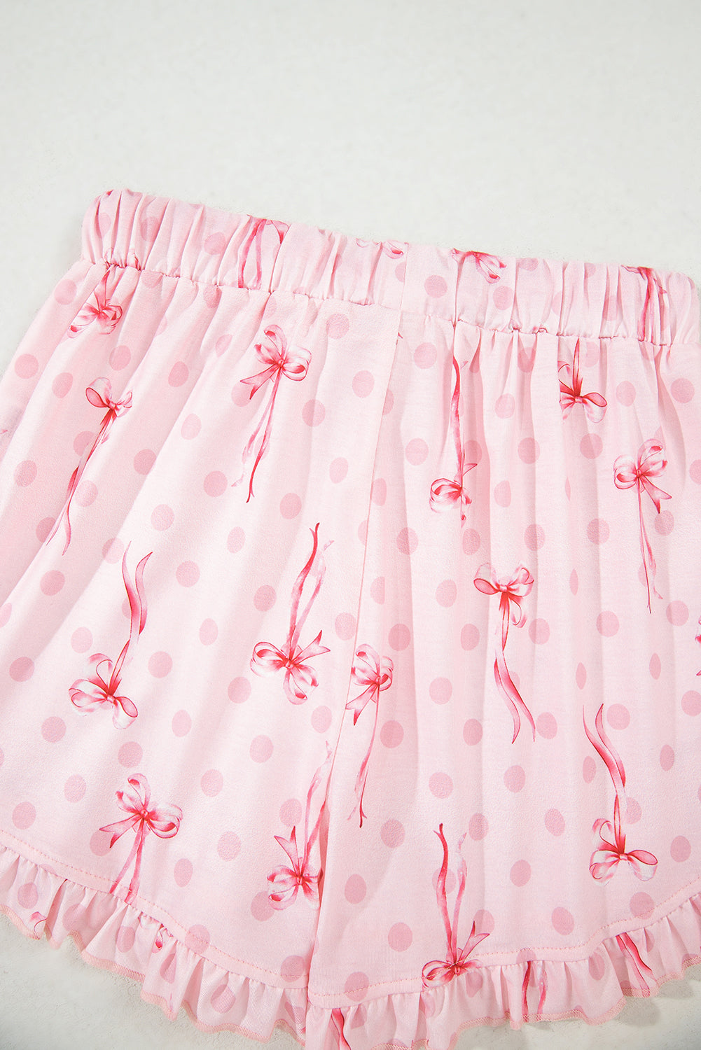KaleaBoutique Stylish Bow Print Contrast Pipping Short Pajamas Set - KaleaBoutique.com