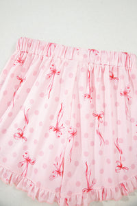 KaleaBoutique Stylish Bow Print Contrast Pipping Short Pajamas Set - KaleaBoutique.com