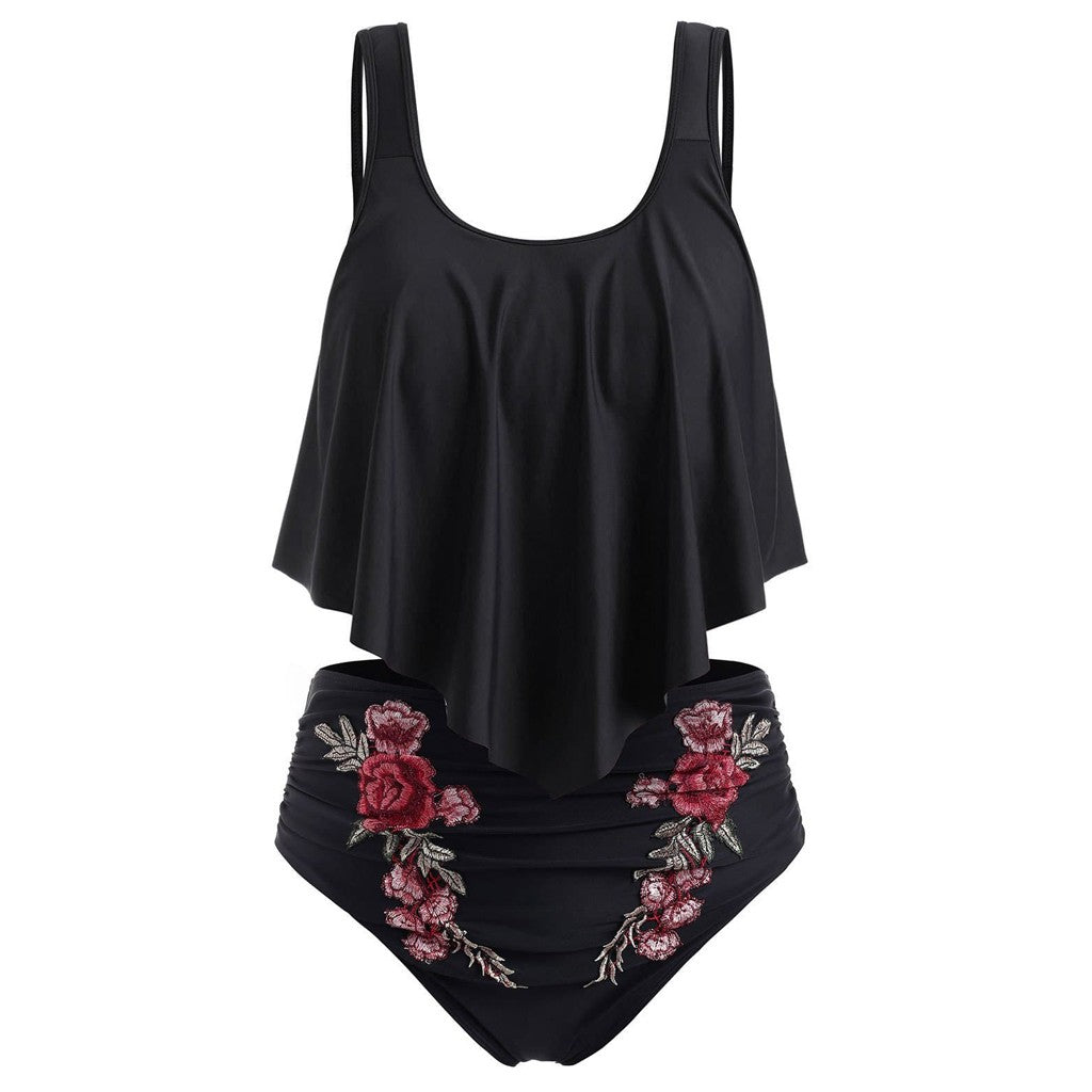 Women's Flounce Top and Floral High-Waisted 2 PC Bikini Set - KaleaBoutique.com