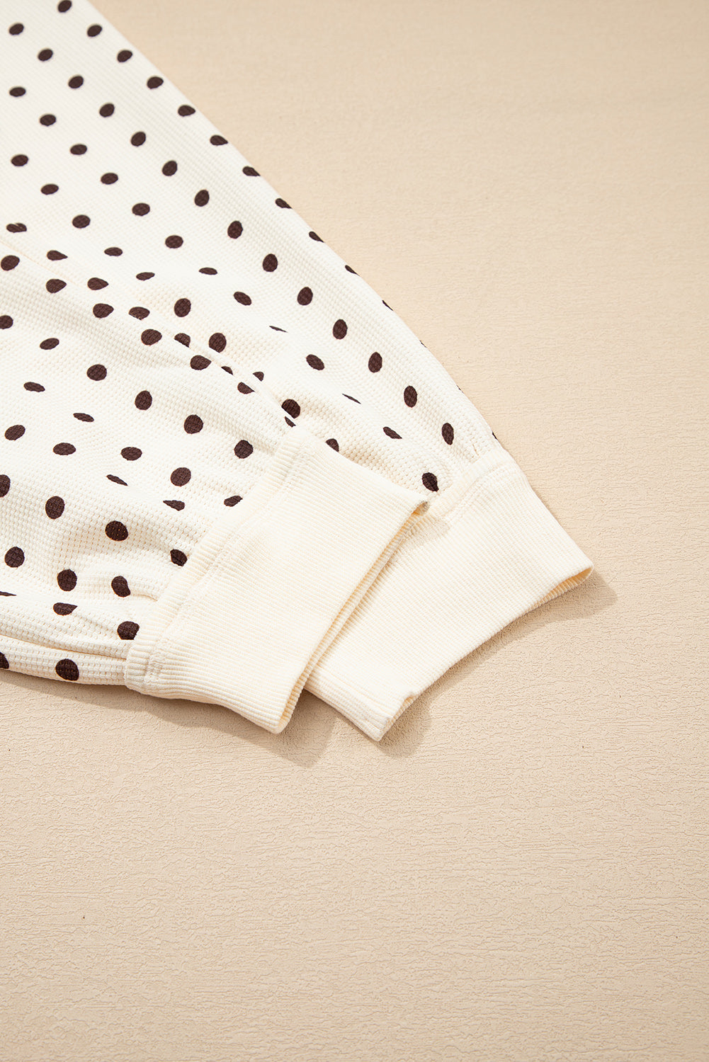 KaleaBoutique Comfortable Polka Dot Print Notched Neck Long Sleeve Top Drawstring Jogger Pants Waffle Knit Lounge Set - KaleaBoutique.com