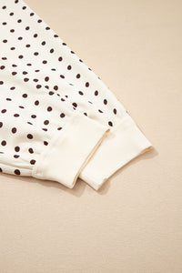 KaleaBoutique Comfortable Polka Dot Print Notched Neck Long Sleeve Top Drawstring Jogger Pants Waffle Knit Lounge Set - KaleaBoutique.com
