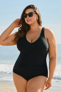 Solid Color U Neck Padded Plus Size One Piece Swimsuit - KaleaBoutique.com
